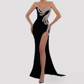 Harper Sweetheart Neck Silver Crystal Side Slit Maxi Dress