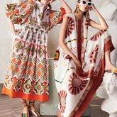 Henna Melon Sleeve Collared Neck A-line Dress