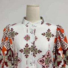 Henna Melon Sleeve Collared Neck A-line Dress