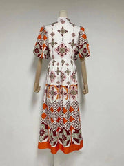 Henna Melon Sleeve Collared Neck A-line Dress