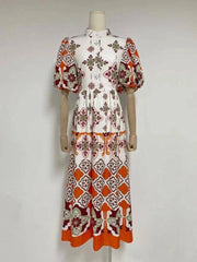 Henna Melon Sleeve Collared Neck A-line Dress