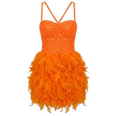 Janelle Sleeveless V-Neck Sequin Feather Mini Dress