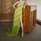 Leona Green Chiffon Spaghetti Strap Maxi Dress