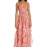 Letitia Printed Cascading Ruffle Gown