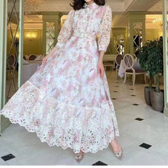 Lizbeth Collared Eyelet Floral Maxi Dress