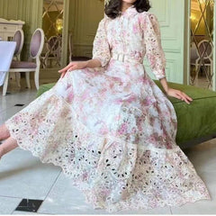 Lizbeth Collared Eyelet Floral Maxi Dress