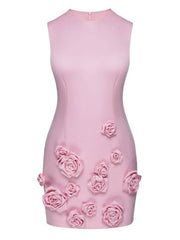 Mindy Sleeveless Rose-Applique Cady Mini Dress