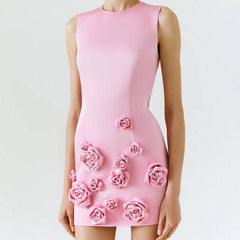 Mindy Sleeveless Rose-Applique Cady Mini Dress