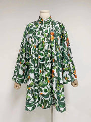 Rena Allover Leaves Print Ruffle Hem Mini Dress