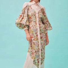 Rojen Floral Button Down Puff Sleeve Dress