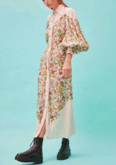 Rojen Floral Button Down Puff Sleeve Dress