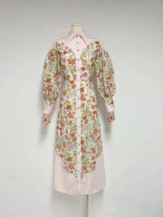 Rojen Floral Button Down Puff Sleeve Dress
