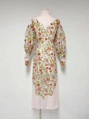 Rojen Floral Button Down Puff Sleeve Dress