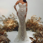 Shavon Sweetheart Lace Floral Pearl Beaded Maxi Dress