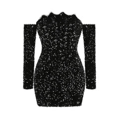 Sisley Black Patchwork Sequins Slimming Mini Dress