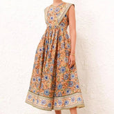 Theodora Sleeveless Round Neck Floral Midi Dress