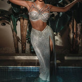 Aaliyah Strappy Insert Mesh Glitter Dress