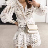 Hayley Lantern Sleeve Deep V Neck Hollow Layered Mini Dress