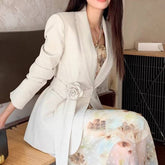 Skyla Flower Design Lace Up Blazer