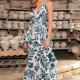 Wanda Deep V Layered Hem Maxi Dress