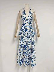 Wanda Deep V Layered Hem Maxi Dress