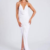 Aisha Flower-Embellished Plunge Maxi Dress