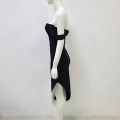 Braelyn Off Shoulder Sweetheart Neck Asymmetrical Diamond Tassel Midi Dress