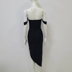 Braelyn Off Shoulder Sweetheart Neck Asymmetrical Diamond Tassel Midi Dress