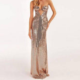 Carly Lace-Up Closure Sequined Maxi Dress