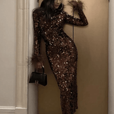 Charmaine Feather Cuff Embellished Sequins Dress
