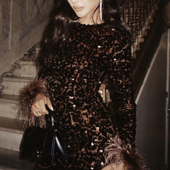 Charmaine Feather Cuff Embellished Sequins Dress