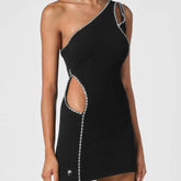 Katrina Asymmetric Embellished Rhinestone Mini Dress