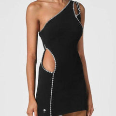 Katrina Asymmetric Embellished Rhinestone Mini Dress