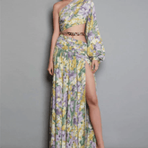 Krissy One Shoulder Chain Embellishment Floral Maxi Dress