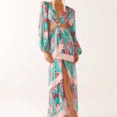 Marie Ring Linked Fluid Pattern Layered Tassel Dress