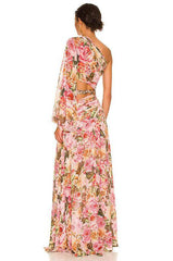 Mary Floral One Shoulder Sleeve Maxi Slit Dress