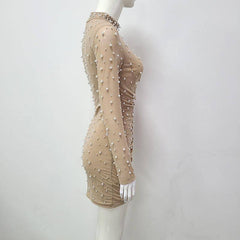 Odette Embellished Pearl Mock Neck Mini Dress
