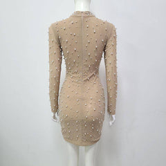 Odette Embellished Pearl Mock Neck Mini Dress