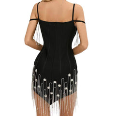 Olivia Cold Shoulder Tassel Rhinestone Dress