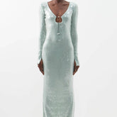 Phoebe Notched Neckline Sequins Maxi Dress