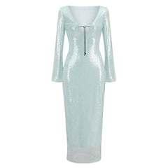 Phoebe Notched Neckline Sequins Maxi Dress