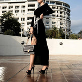 Rose Scoop Neck Pearl Embellishment Front Slit Maxi Dress