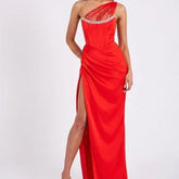 Kasey Crystal Embellished Mesh Satin Corset Gown