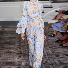 Nanci Printed Double Flounce Sleeve Belted Jumpsuit