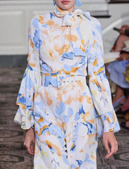 Nanci Printed Double Flounce Sleeve Belted Jumpsuit