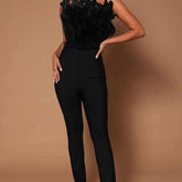 Clementine Strapless Feather Long Jumpsuit