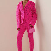 Veronica Single Button Blazer & High Rise Floral Lace Pants Set