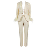 Faith Single Breasted Top & White Pant Suit Set