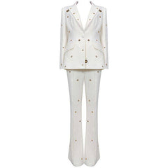 Chancy Solid Eyelet Blazer Top & Pants Set