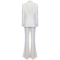 Chancy Solid Eyelet Blazer Top & Pants Set